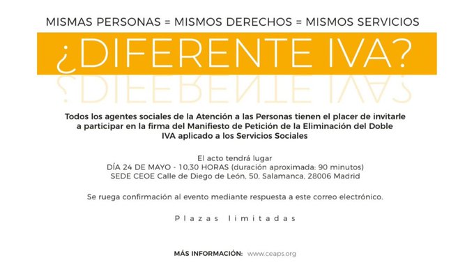 Manifiesto para la eliminación del doble IVA en los Servicios Sociales