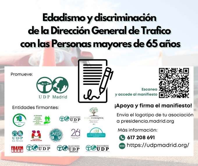 Manifiesto de UDP MADRID para reclamar a la DGT no vulnerar los derechos de las Personas Mayores
