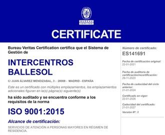 Ballesol avanza en su certificación ISO 9001 para mejorar la atención a mayores