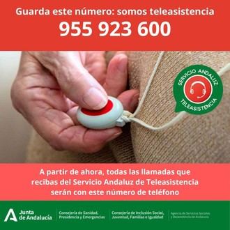 Nuevo número único de teléfono para el Servicio Andaluz de Teleasistencia: 955 923 600