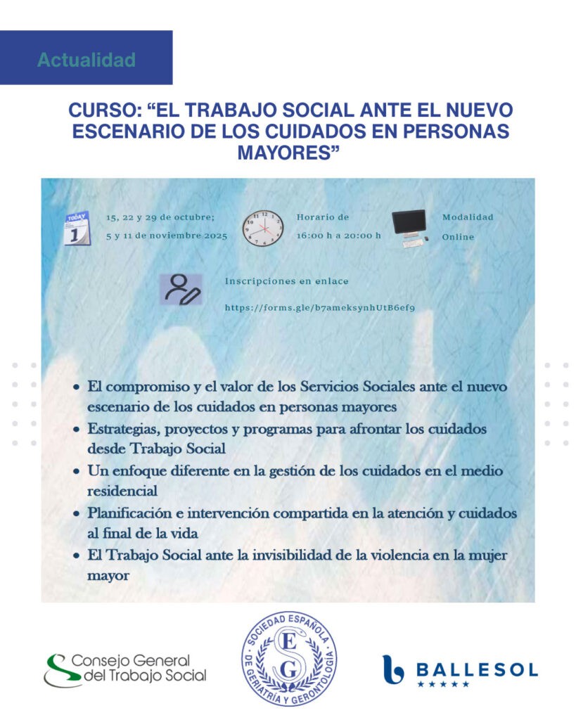 La SEGG lanza un nuevo curso sobre Trabajo Social y cuidados para mayores