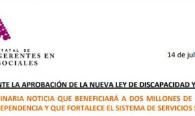 La Asociación de Directoras y Gerentes de Servicios Sociales ha calificado de extraordinaria la aprobación de la nueva Ley de Discapacidad y Dependencia. T