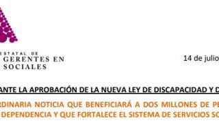 La Asociación de Directoras y Gerentes de Servicios Sociales ha calificado de extraordinaria la aprobación de la nueva Ley de Discapacidad y Dependencia. T