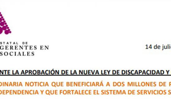 La Asociación de Directoras y Gerentes de Servicios Sociales ha calificado de extraordinaria la aprobación de la nueva Ley de Discapacidad y Dependencia. T